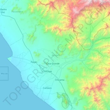 Mapa topográfico Provincia de Ascope, altitud, relieve