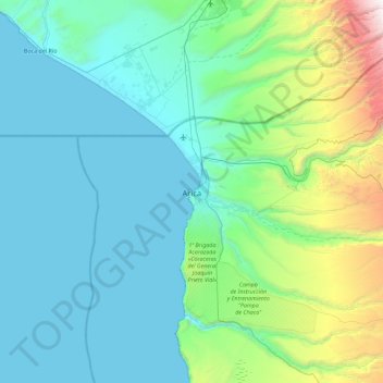Mapa topográfico Arica, altitud, relieve