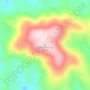 Mapa topográfico Short Mountain, altitud, relieve
