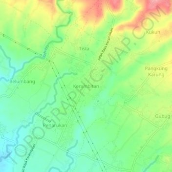 Mapa topográfico Kerambitan, altitud, relieve