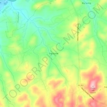 Mapa topográfico Oak Grove, altitud, relieve