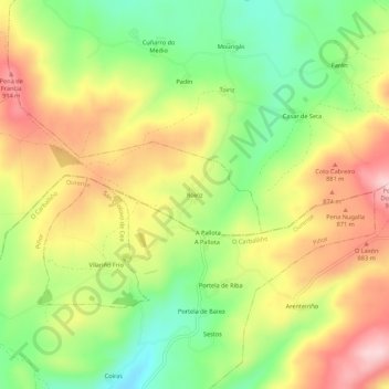 Mapa topográfico Roiriz, altitud, relieve