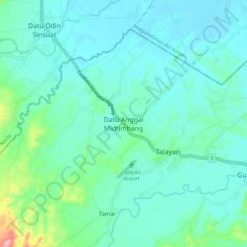 Mapa topográfico Datu Anggal Midtimbang, altitud, relieve