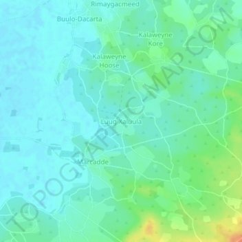 Mapa topográfico Luug Xaluula, altitud, relieve