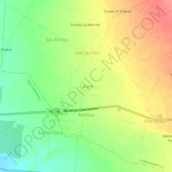 Mapa topográfico Zarate, altitud, relieve