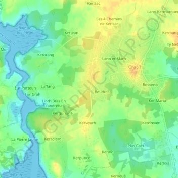 Mapa topográfico Kerzuc, altitud, relieve