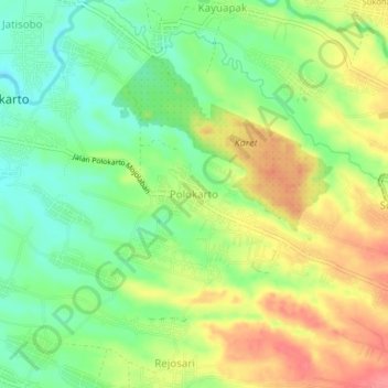 Mapa topográfico Polokarto, altitud, relieve