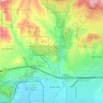 Mapa topográfico Deer Lake Highlands, altitud, relieve