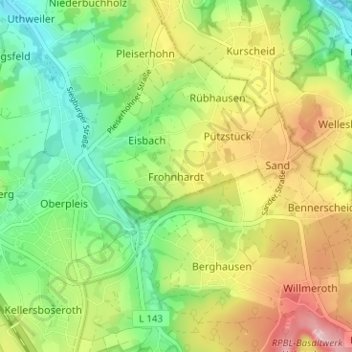 Mapa topográfico Frohnhardt, altitud, relieve