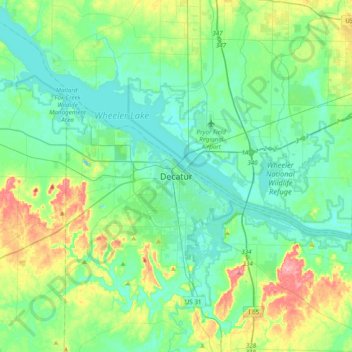 Mapa topográfico Decatur, altitud, relieve
