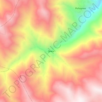 Mapa topográfico Queta, altitud, relieve