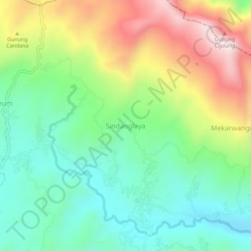 Mapa topográfico Sindanglaya, altitud, relieve