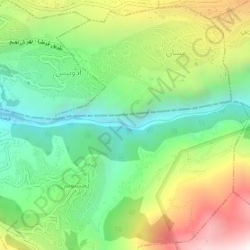 Mapa topográfico Yahshoush Waterflall 3, altitud, relieve