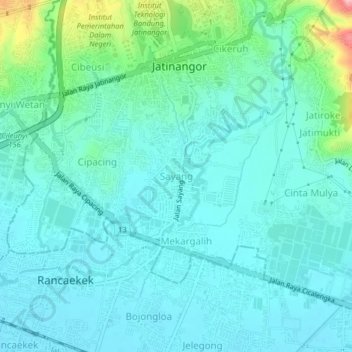 Mapa topográfico Sayang, altitud, relieve