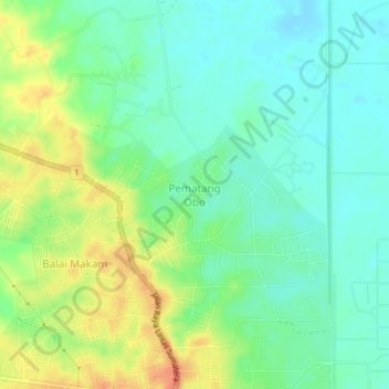Mapa topográfico Pematang Obo, altitud, relieve