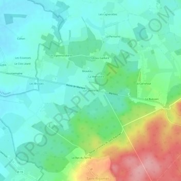 Mapa topográfico La Coletterie, altitud, relieve