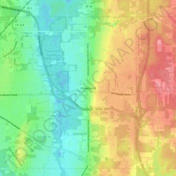 Mapa topográfico Howland Township, altitud, relieve