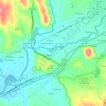 Mapa topográfico A Granxa, altitud, relieve