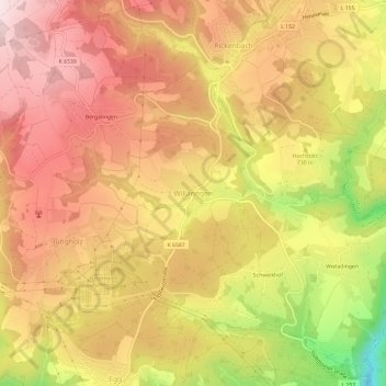 Mapa topográfico Willaringen, altitud, relieve