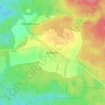 Mapa topográfico Schköna, altitud, relieve