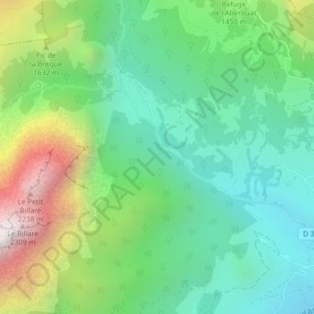 Mapa topográfico Cirque de Lescun, altitud, relieve