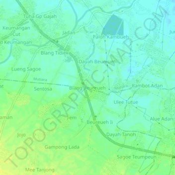 Mapa topográfico Blang Beureueh, altitud, relieve
