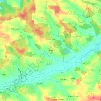Mapa topográfico Eging, altitud, relieve
