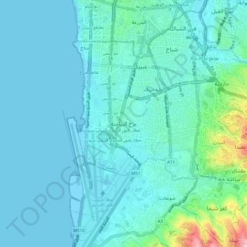 Mapa topográfico Burj El Brajneh, altitud, relieve