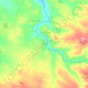 Mapa topográfico el Cogul, altitud, relieve