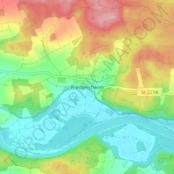 Mapa topográfico Riedensheim, altitud, relieve