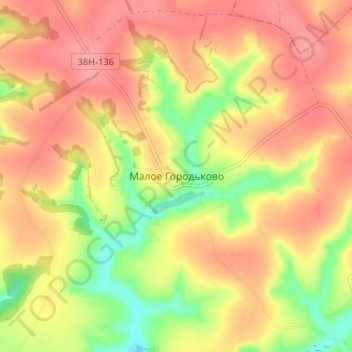 Mapa topográfico Maloye Gorod'kovo, altitud, relieve