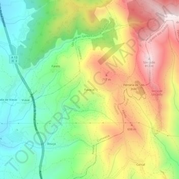 Mapa topográfico Favacal, altitud, relieve