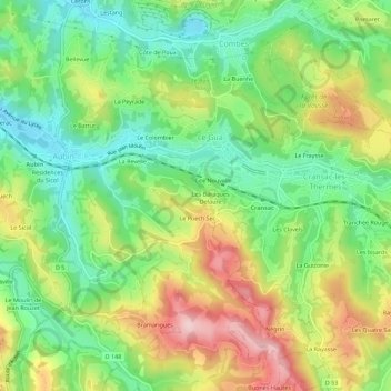 Mapa topográfico Les Baraques Perrier, altitud, relieve
