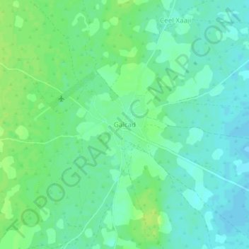 Mapa topográfico Galcad, altitud, relieve