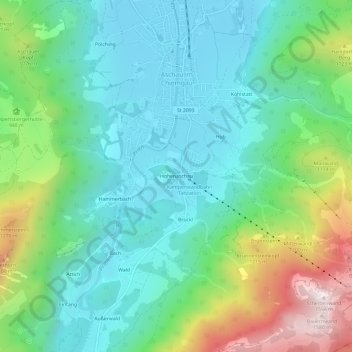 Mapa topográfico Hohenaschau, altitud, relieve