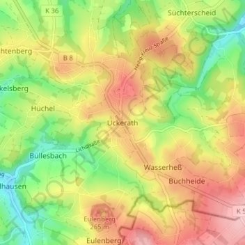 Mapa topográfico Uckerath, altitud, relieve