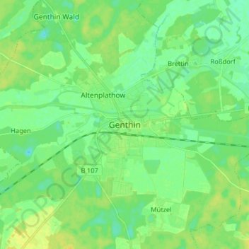 Mapa topográfico Genthin, altitud, relieve