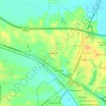 Mapa topográfico Edgemont, altitud, relieve