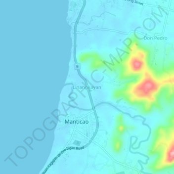 Mapa topográfico Linangkayan, altitud, relieve