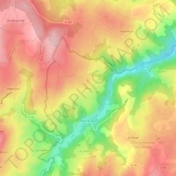Mapa topográfico Pery, altitud, relieve