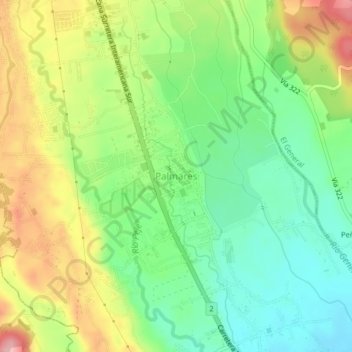 Mapa topográfico Palmares, altitud, relieve