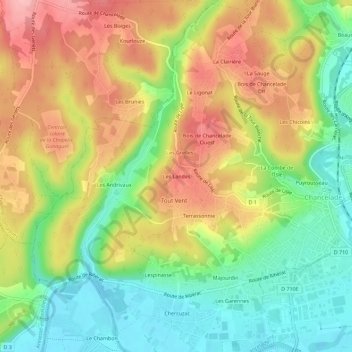 Mapa topográfico Les Landes, altitud, relieve