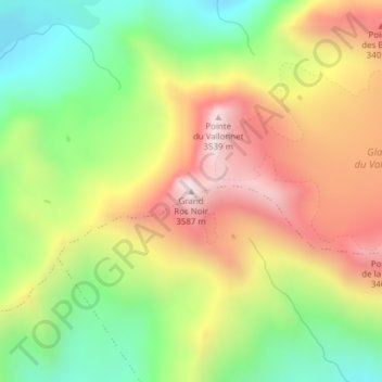 Mapa topográfico Grand Roc Noir, altitud, relieve