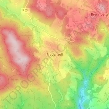 Mapa topográfico Frauenzell, altitud, relieve
