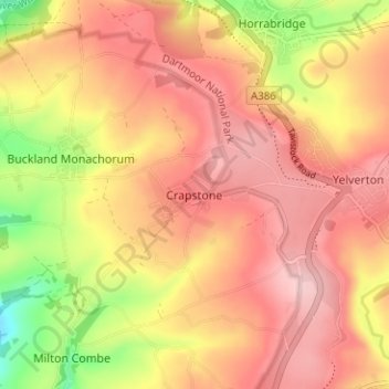 Mapa topográfico Crapstone, altitud, relieve