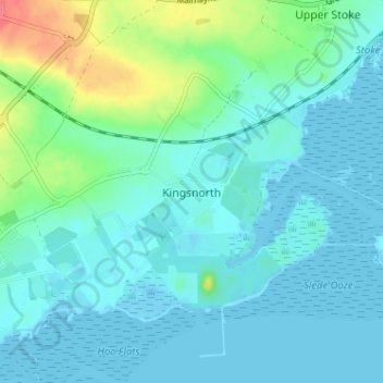 Mapa topográfico Kingsnorth, altitud, relieve