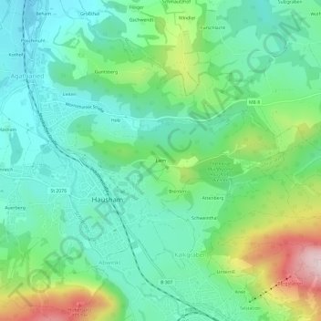 Mapa topográfico Laim, altitud, relieve