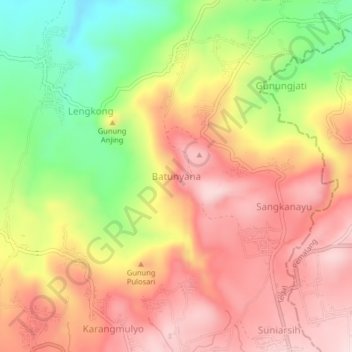 Mapa topográfico Batunyana, altitud, relieve