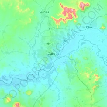 Mapa topográfico Garoua, altitud, relieve