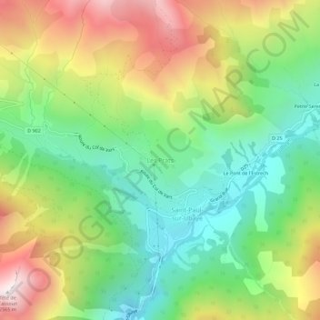 Mapa topográfico Les Prats, altitud, relieve